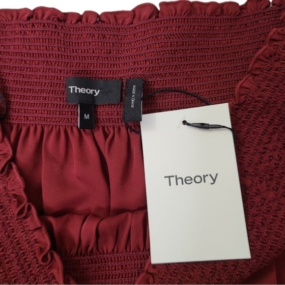 Nwt Theory Elistaire Blouse Peasant Modern Off Shoulder Smocked Top Medium M - Picture 8 of 9